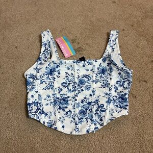 SHEIN Blue and White Floral Tank Top